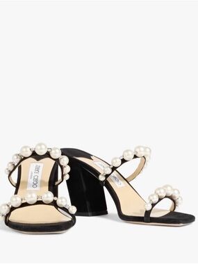 NITB Jimmy Choo Elegant Amara 85 pearl embellished black suede mules